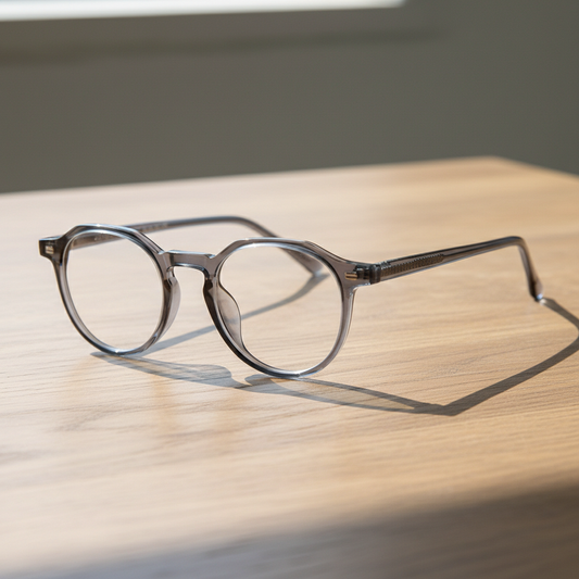 Cherry Clear Lens Glasses - Grey Geometric TR90 Frame - Lifestyle Shot