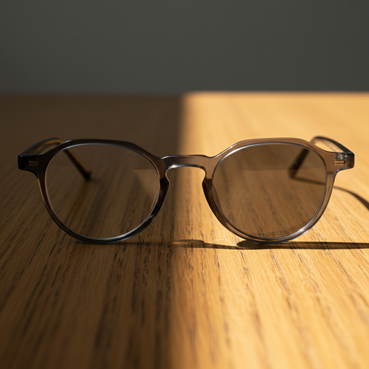 Cherry Grey Photochromic Lens Glasses - Grey Geometric TR90 Frame - Lifestyle Shot