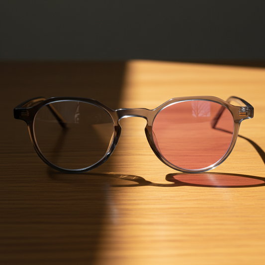 Cherry Pink Photochromic Lens Glasses - Grey Geometric TR90 Frame - Lifestyle Shot