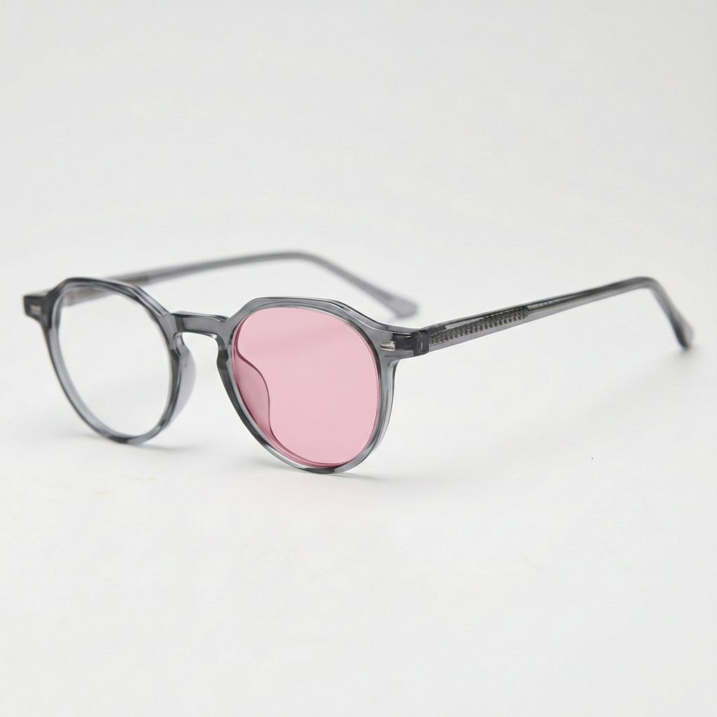Cherry Pink Photochromic Lens Glasses - Grey Geometric TR90 Frame - Side View