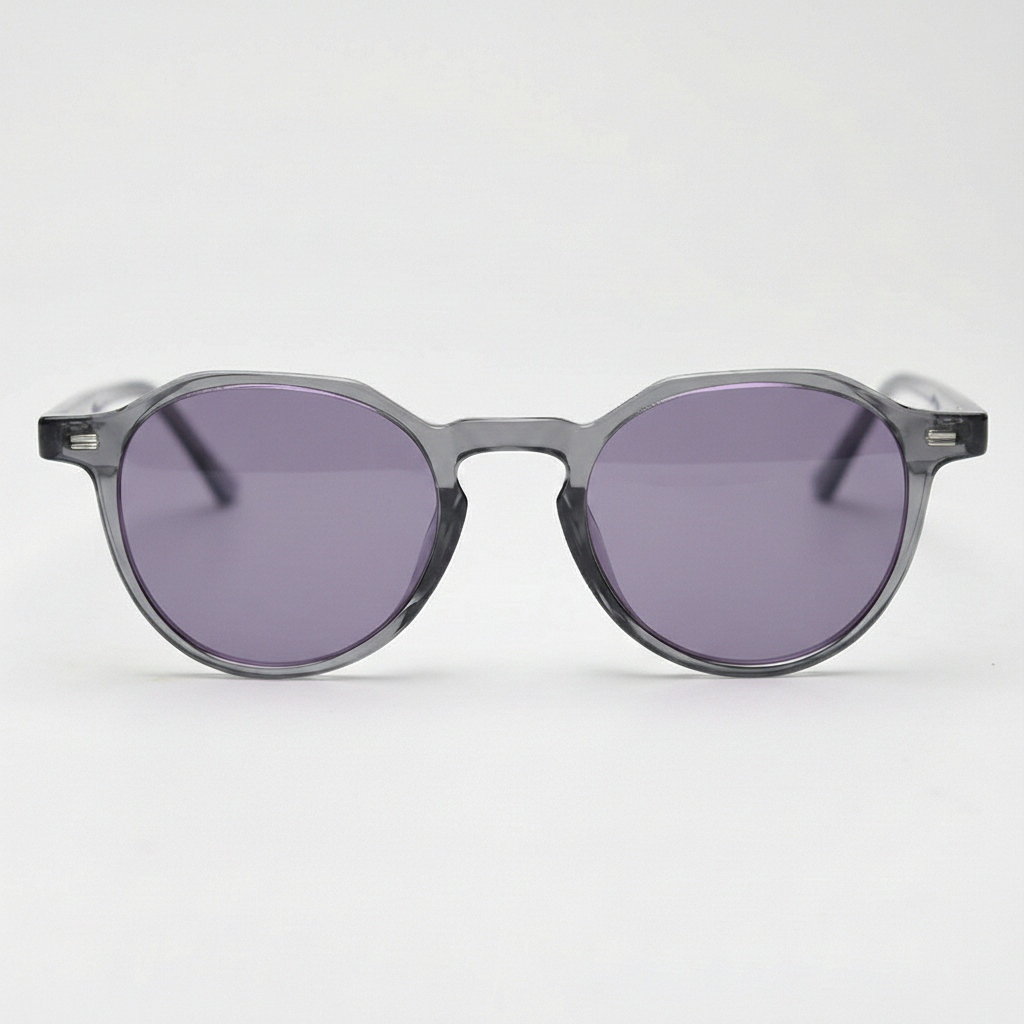 Cherry Purple Tinted Lens Sunglasses - Grey Geometric TR90 Frame - Front View