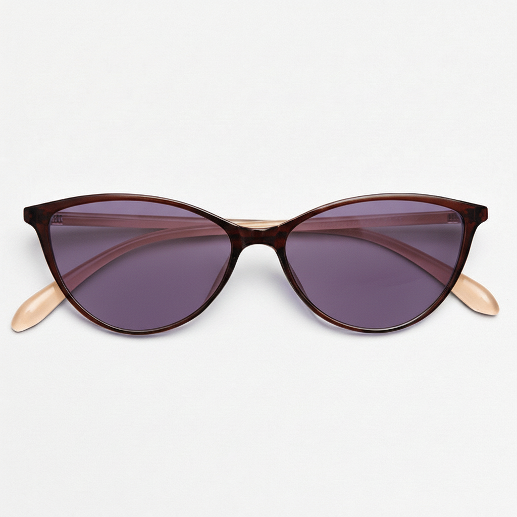Dawn Purple Tinted Lens Sunglasses - Red Cat-eye TR90 Frame - Front View