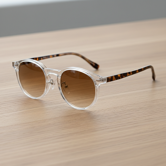 Erin Brown Gradient Lens Sunglasses - Clear Round TR90 Frame - Lifestyle Shot