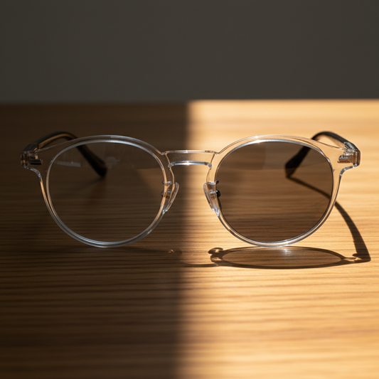 Erin Grey Photochromic Lens Glasses - Clear Round TR90 Frame - Lifestyle Shot