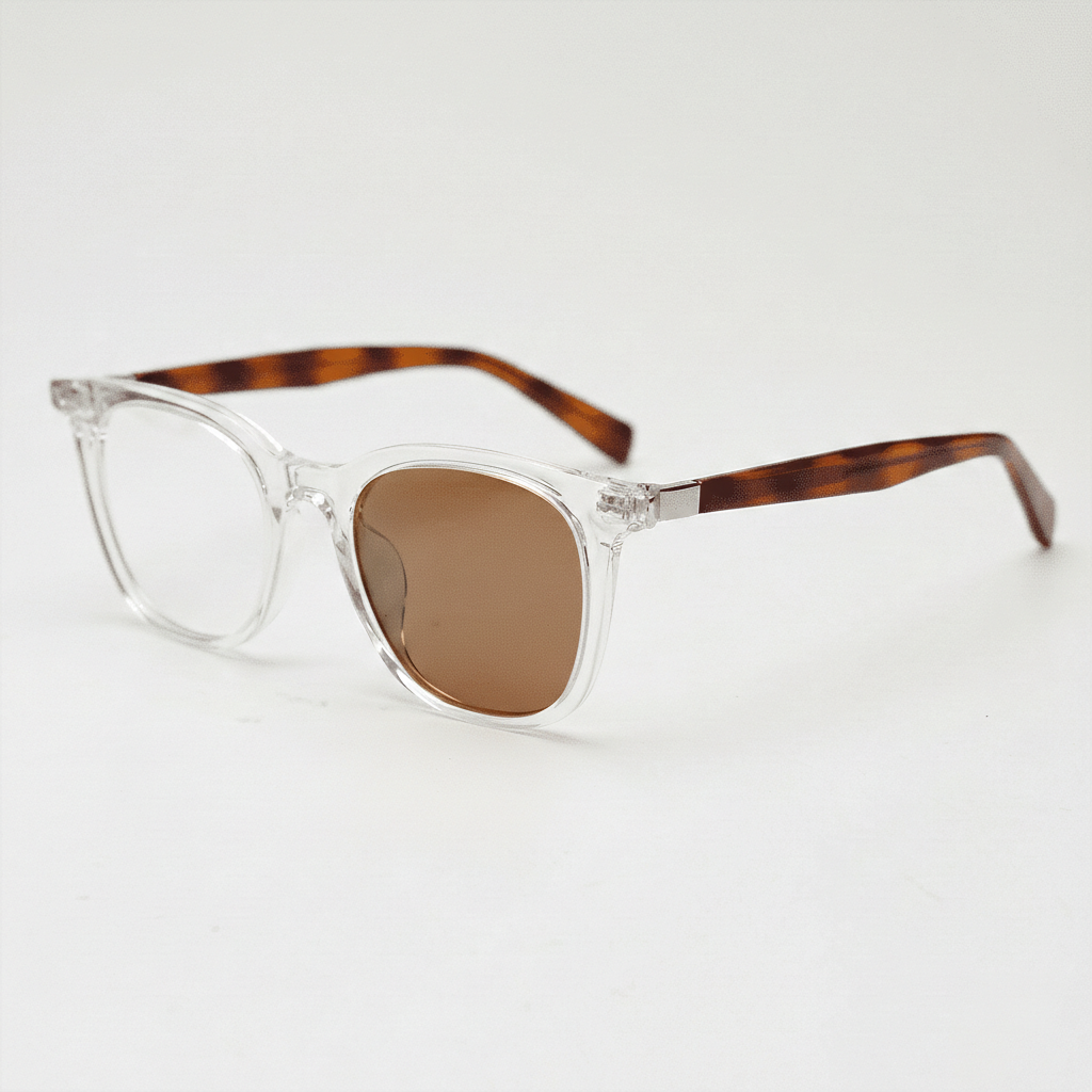 Faith Brown Photochromic Lens Glasses - Clear Rectangle TR90 Frame - Side View