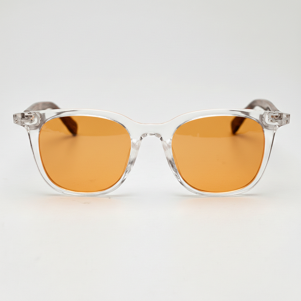Faith Orange Tinted Lens Sunglasses - Clear Rectangle TR90 Frame - Front View