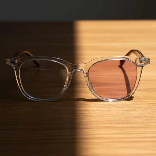 Faith Pink Photochromic Lens Glasses - Clear Rectangle TR90 Frame - Lifestyle Shot