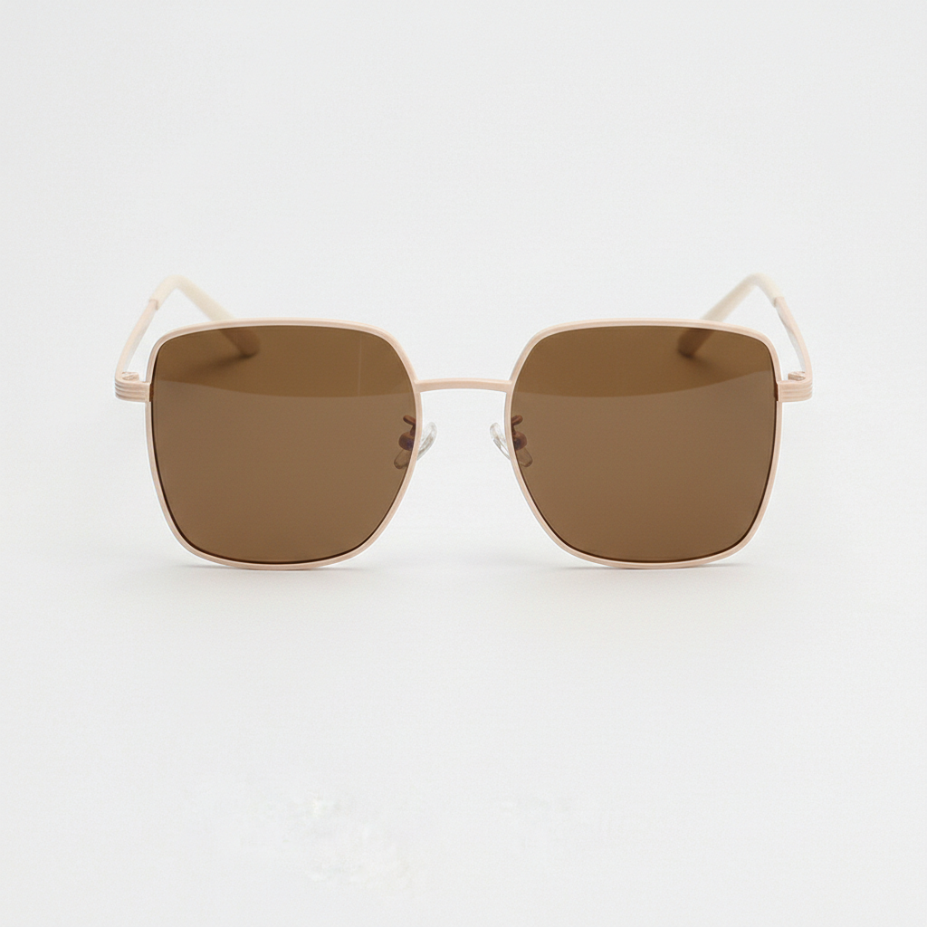 Jade Brown Tinted Lens Sunglasses - Gold Square Metal Frame - Front View