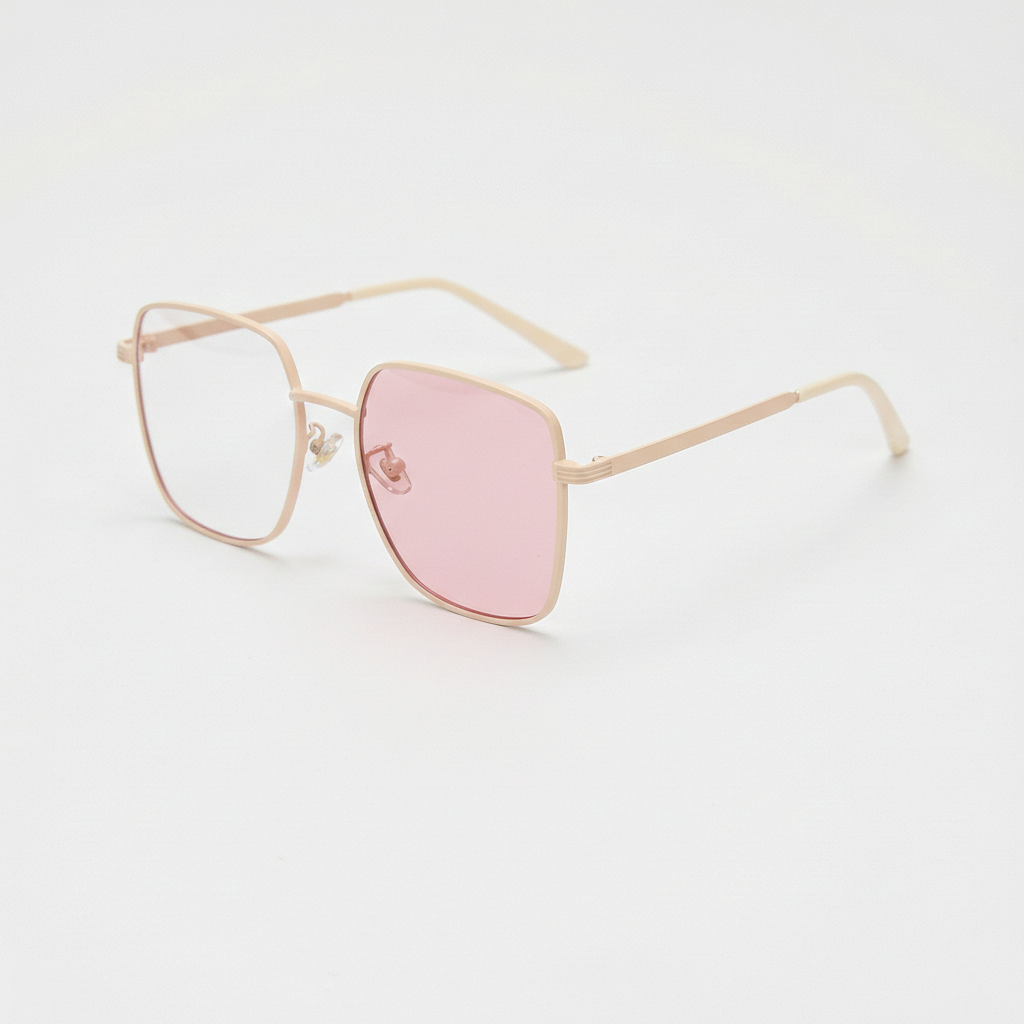Jade Pink Photochromic Lens Glasses - Gold Square Metal Frame - Side View