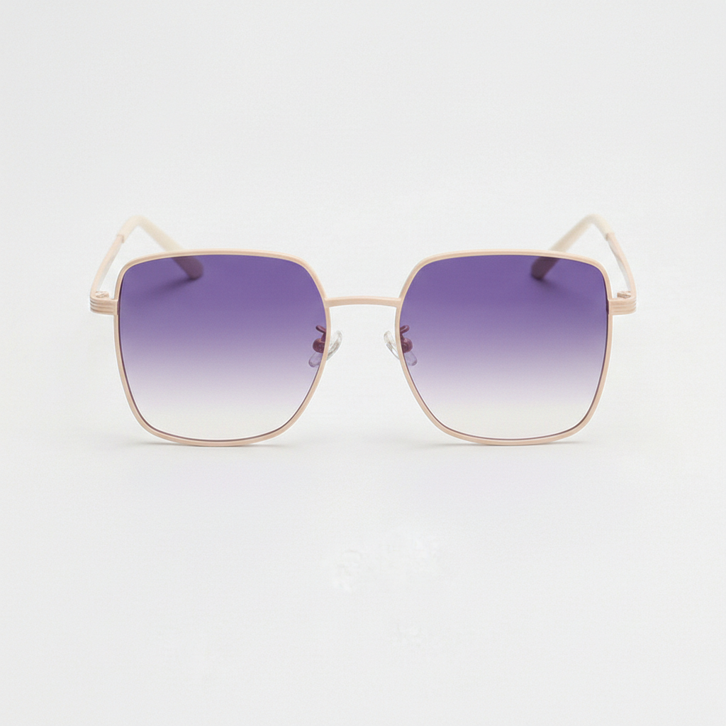 Jade Purple Gradient Lens Sunglasses - Gold Square Metal Frame - Front View