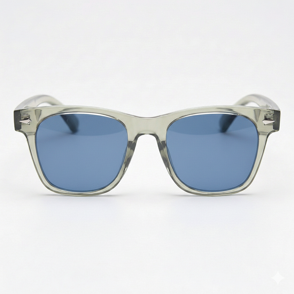 Julie Blue Tinted Lens Sunglasses - Green Rectangle TR90 Frame - Front View