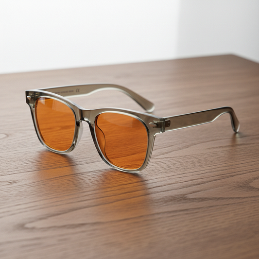 Julie Orange Tinted Lens Sunglasses - Green Rectangle TR90 Frame - Lifestyle Shot