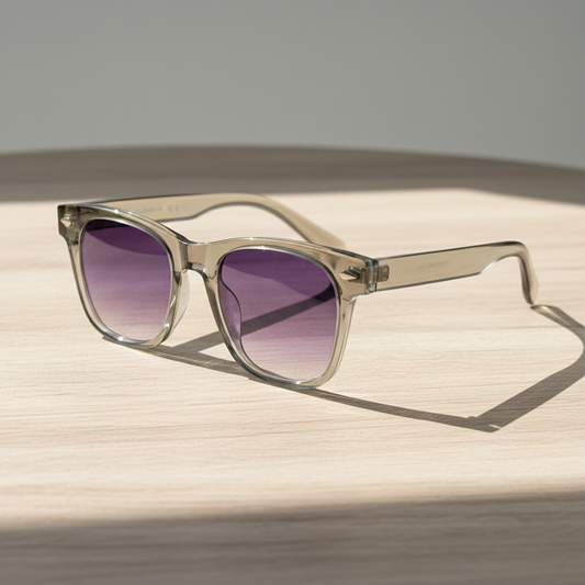 Julie Purple Gradient Lens Sunglasses - Green Rectangle TR90 Frame - Lifestyle Shot