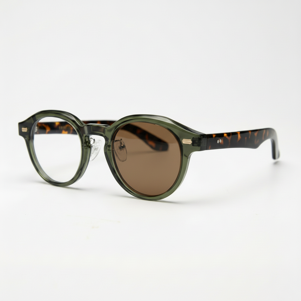 Lena Brown Photochromic Lens Glasses - Olive green Round TR90 Frame - Side View
