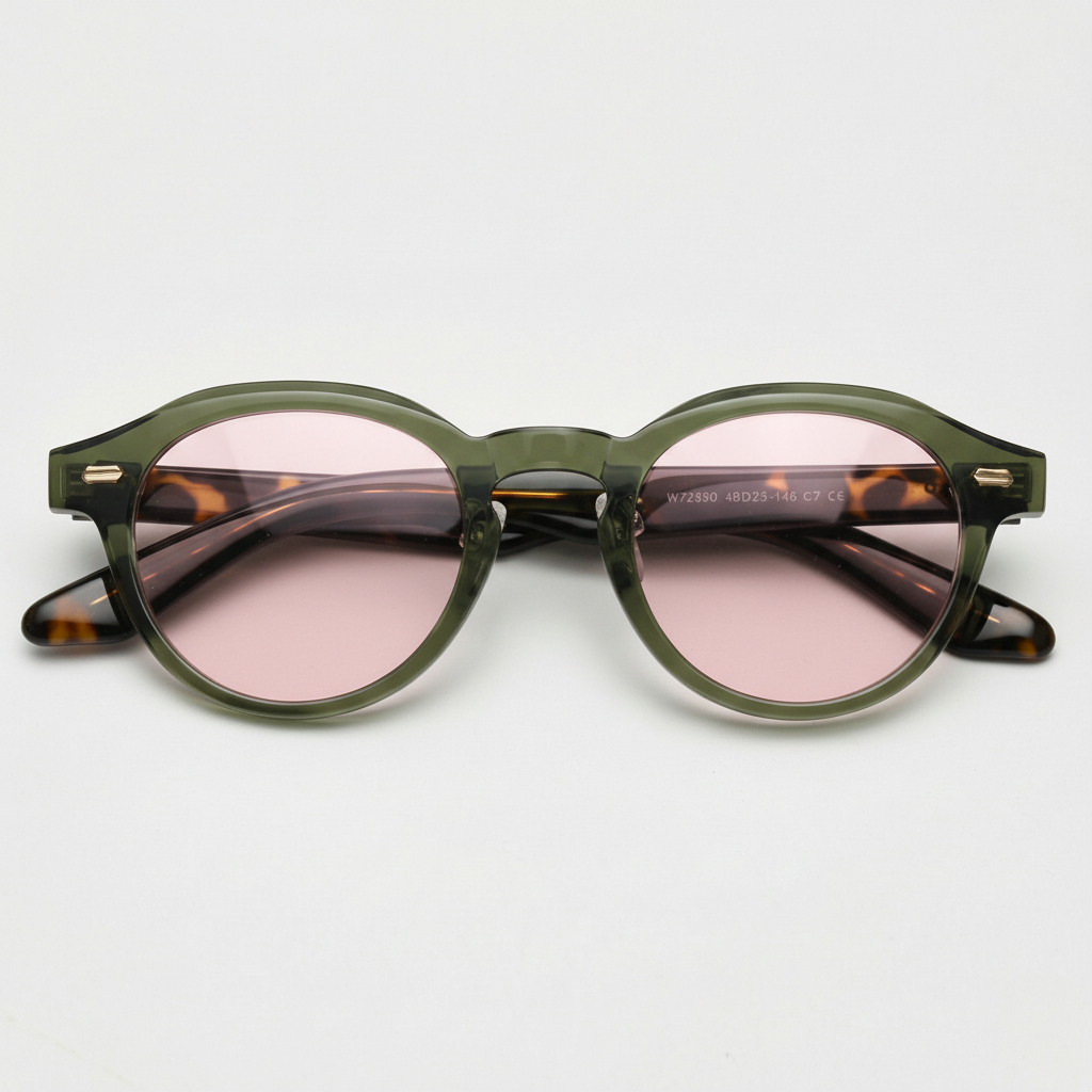 Lena Pink Tinted Lens Sunglasses - Olive green Round TR90 Frame - Front View