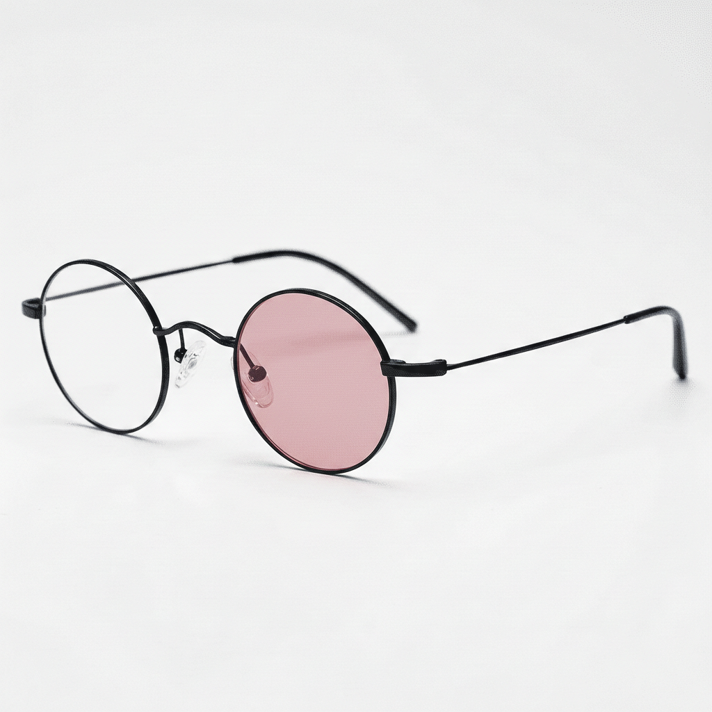LVY Pink Photochromic Lens Glasses - Matte black Round Titanium Frame - Side View