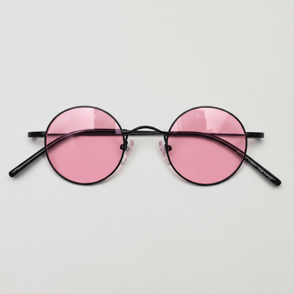 LVY Pink Tinted Lens Sunglasses - Matte black Round Titanium Frame - Front View