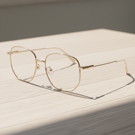 Ruth Clear Lens Glasses - Gold Geometric Metal Frame - Lifestyle Shot