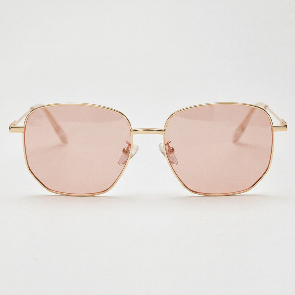 Ruth Rose Tinted Lens Sunglasses - Gold Geometric Metal Frame FL-41 Glasses - Front View