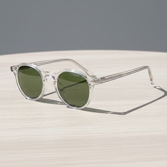 Susan Green Tinted Lens Sunglasses - Clear Geometric TR90 Frame - Lifestyle Shot