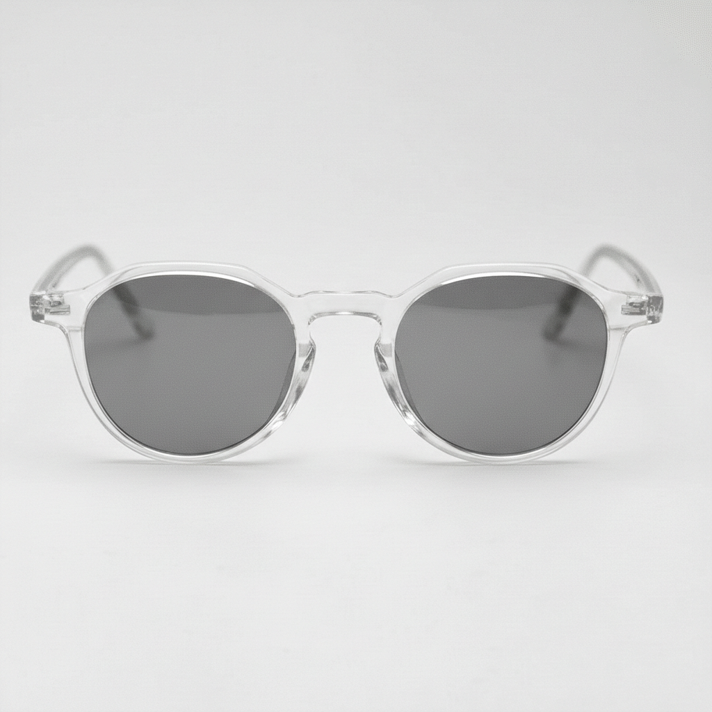 Susan Grey Tinted Lens Sunglasses - Clear Geometric TR90 Frame - Front View