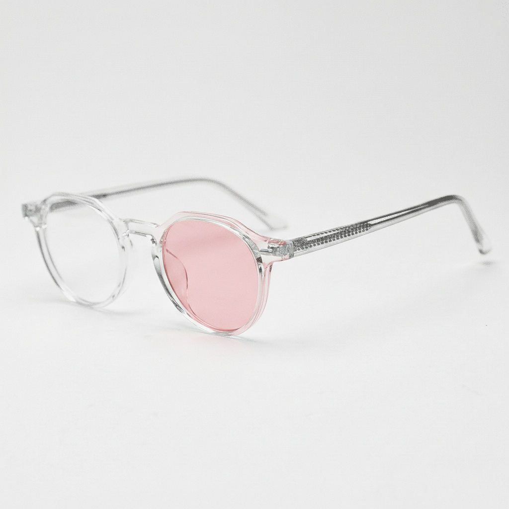 Susan Pink Photochromic Lens Glasses - Clear Geometric TR90 Frame - Side View