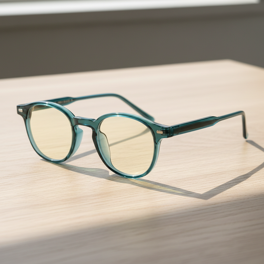 Tina Blue Light Lens Glasses - Green Round TR90 Frame - Lifestyle Shot