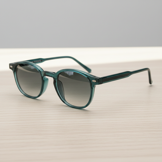 Tina Grey Gradient Lens Sunglasses - Green Round TR90 Frame - Lifestyle Shot