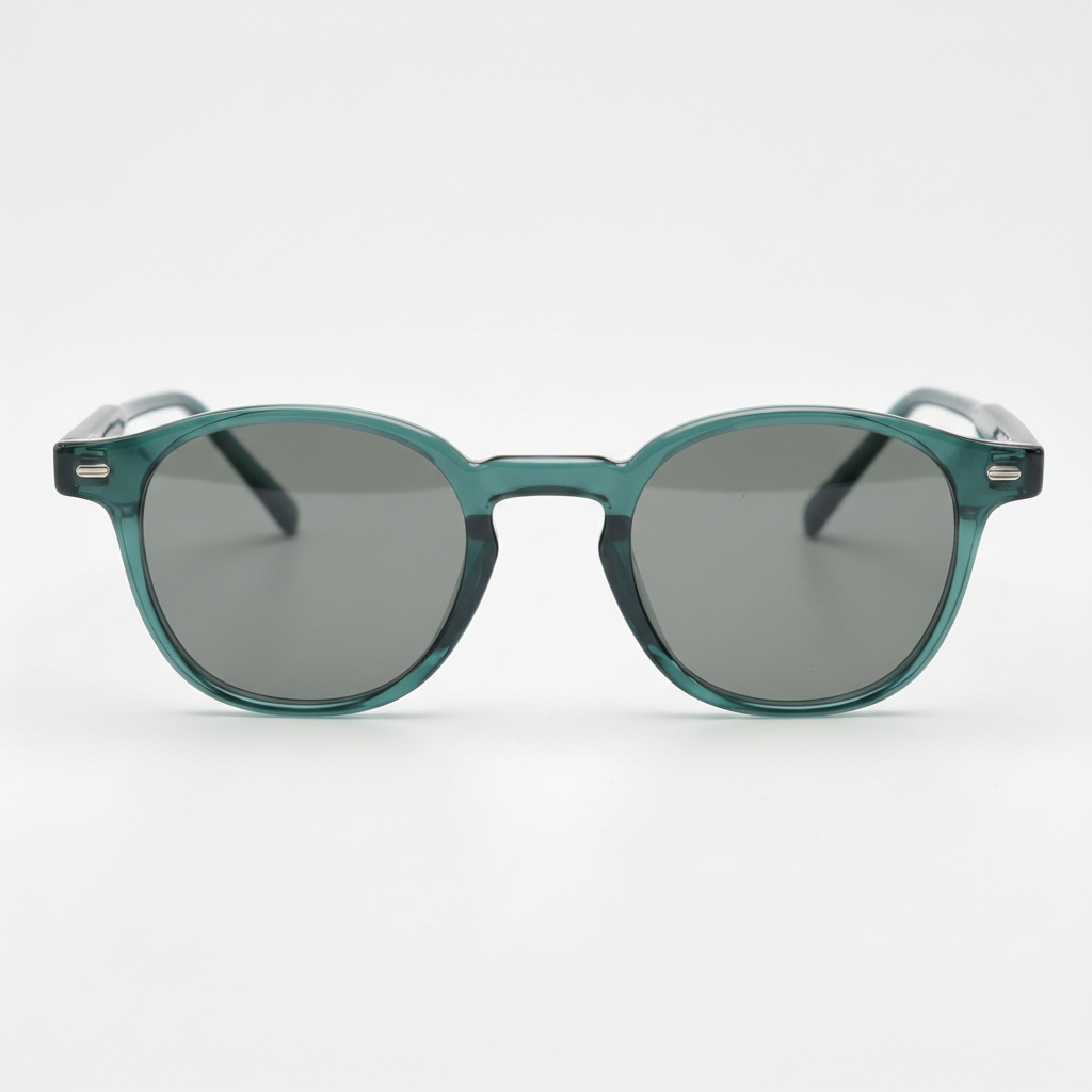 Tina Grey Tinted Lens Sunglasses - Green Round TR90 Frame - Front View