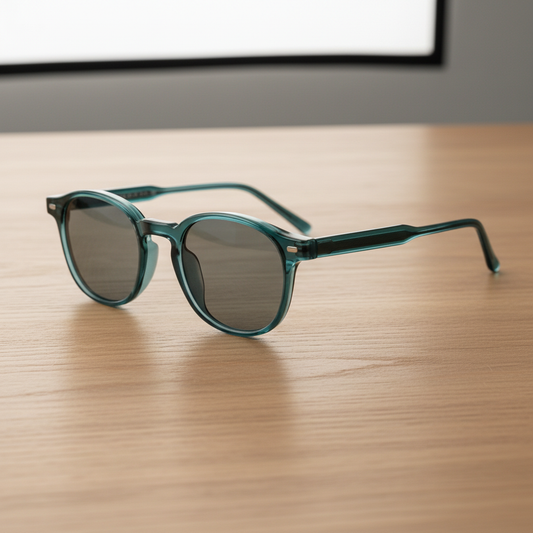 Tina Grey Tinted Lens Sunglasses - Green Round TR90 Frame - Lifestyle Shot