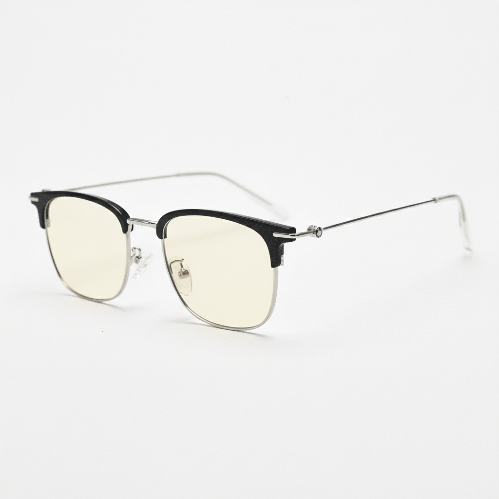 Vicky Blue Light Lens Glasses - Silver Browline TR90 Frame - Side View