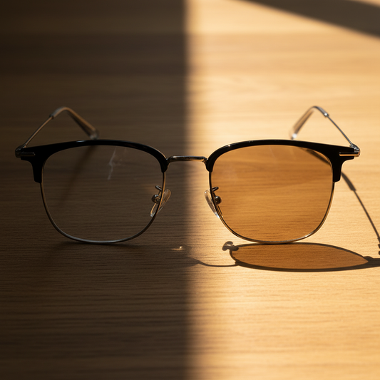 Vicky Brown Photochromic Lens Glasses - Silver Browline TR90 Frame - Lifestyle Shot