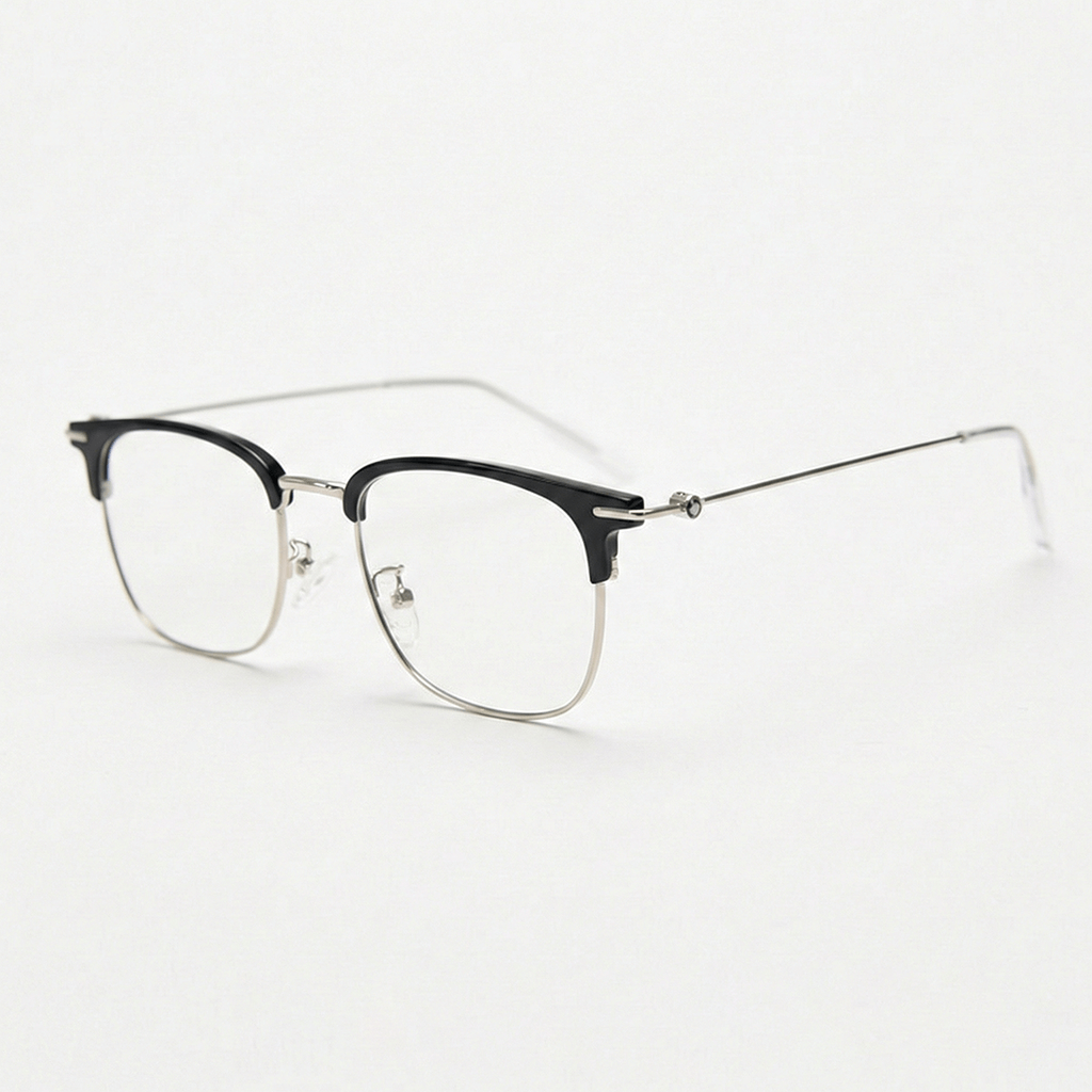 Vicky Clear Lens Glasses - Silver Browline TR90 Frame - Side View