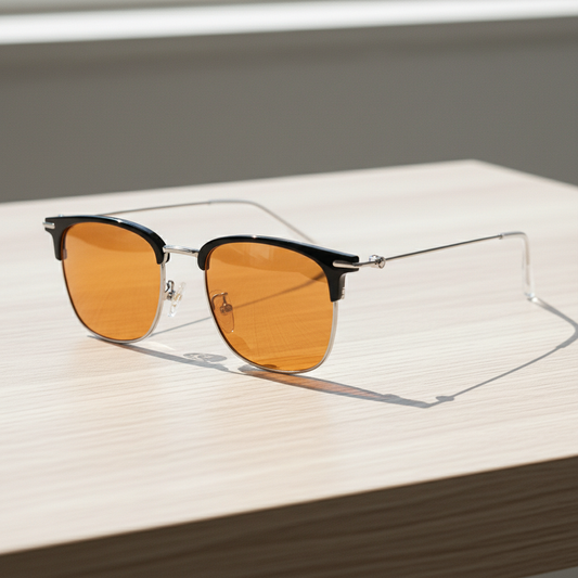 Vicky Orange Tinted Lens Sunglasses - Silver Browline TR90 Frame - Lifestyle Shot
