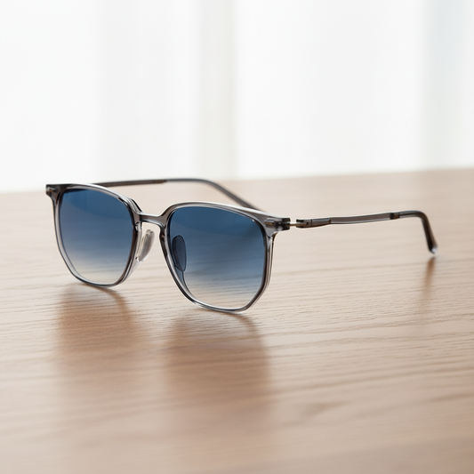 Yetta Blue Gradient Lens Sunglasses - Transparent gray Geometric TR90 Frame - Lifestyle Shot