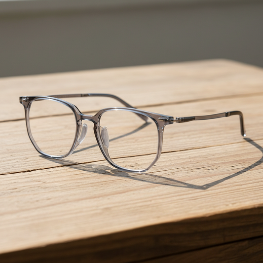 Yetta Clear Lens Glasses - Transparent gray Geometric TR90 Frame - Lifestyle Shot