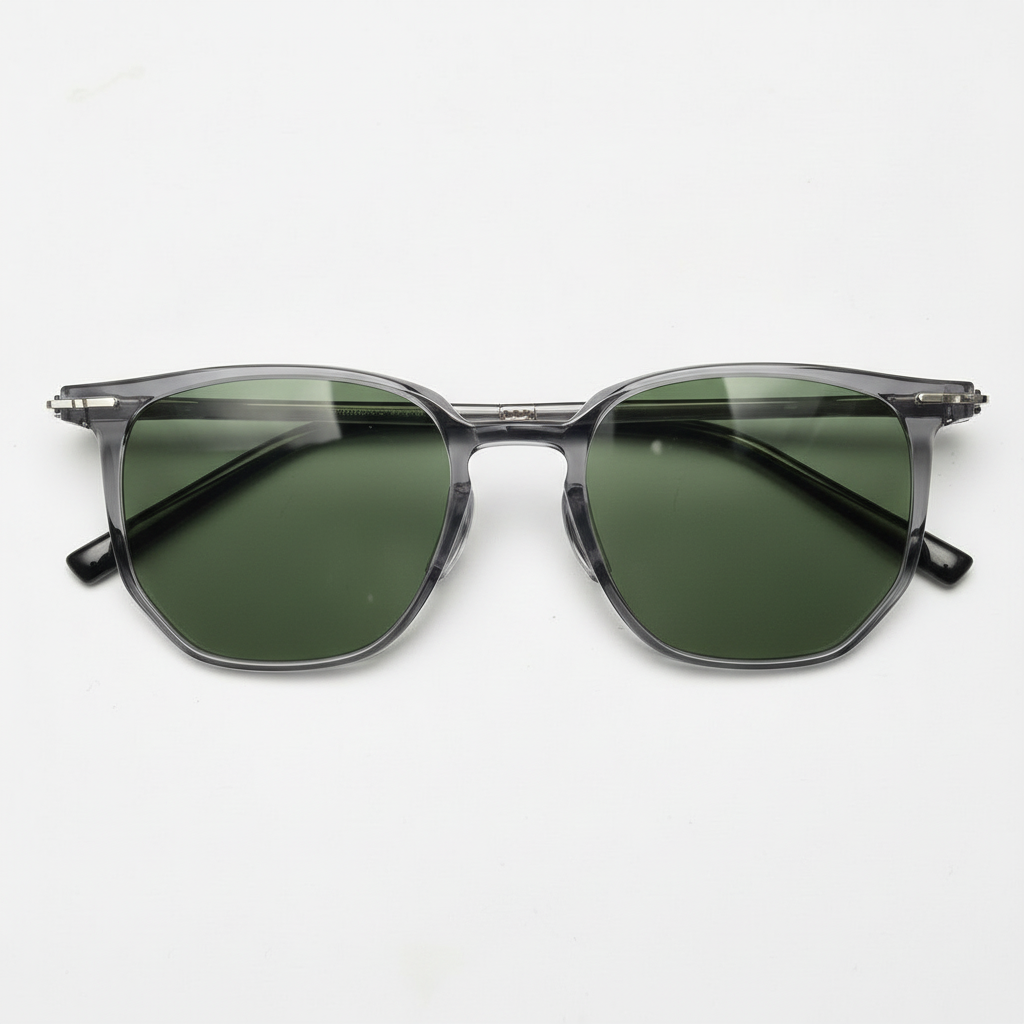 Yetta Green Tinted Lens Sunglasses - Transparent gray Geometric TR90 Frame - Front View