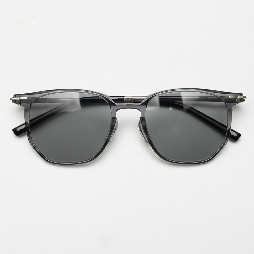 Yetta Grey Tinted Lens Sunglasses - Transparent gray Geometric TR90 Frame - Front View