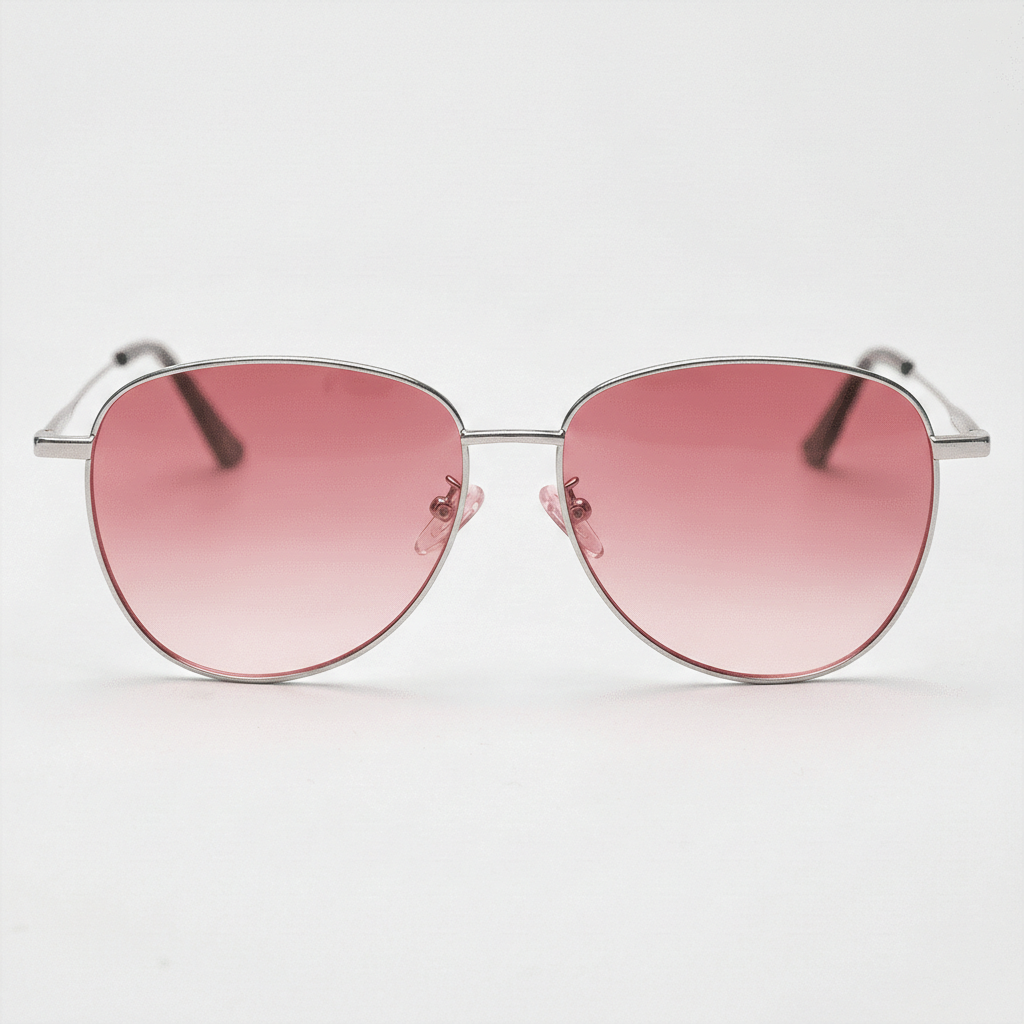 Zoe Pink Gradient Lens Sunglasses - Silver Aviator Metal Frame - Front View