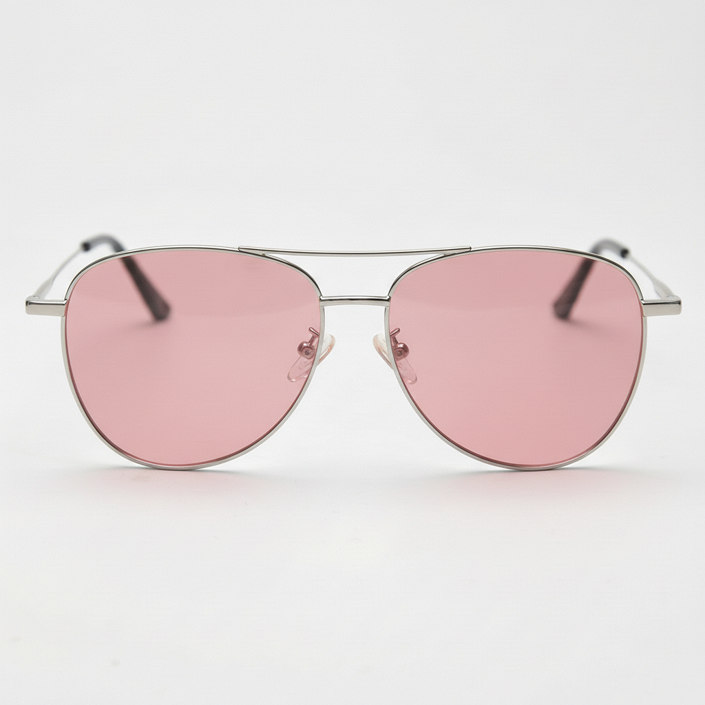 Zoe Pink Tinted Lens Sunglasses - Silver Aviator Metal Frame - Front View
