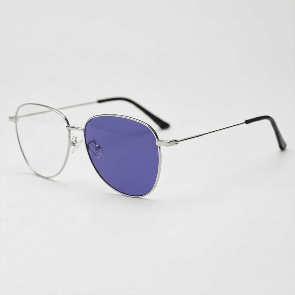 Zoe Purple Photochromic Lens Glasses - Silver Aviator Metal Frame - Side View