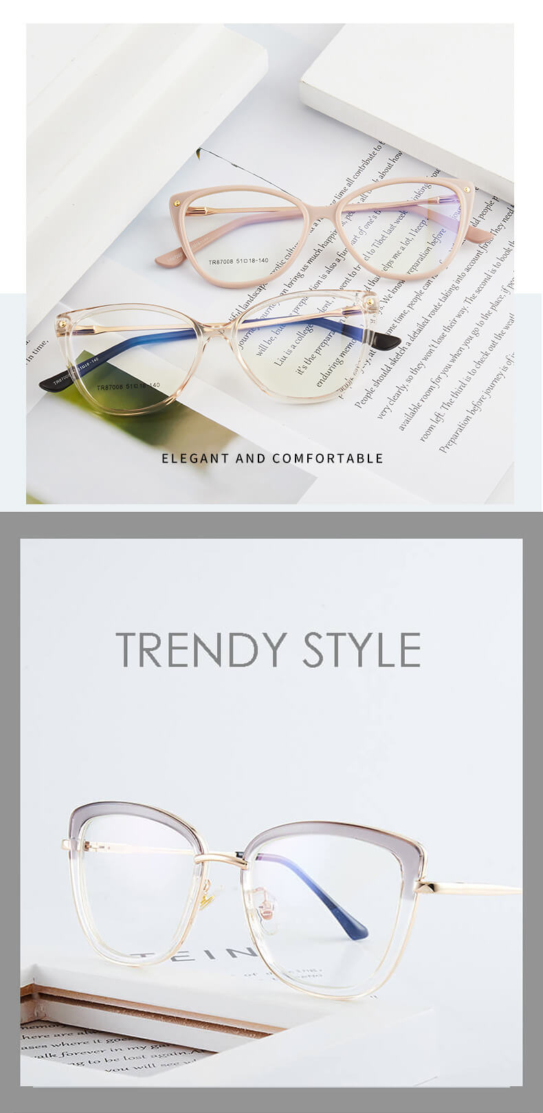 TXOME Splicing Cat Eye Clear Glasses