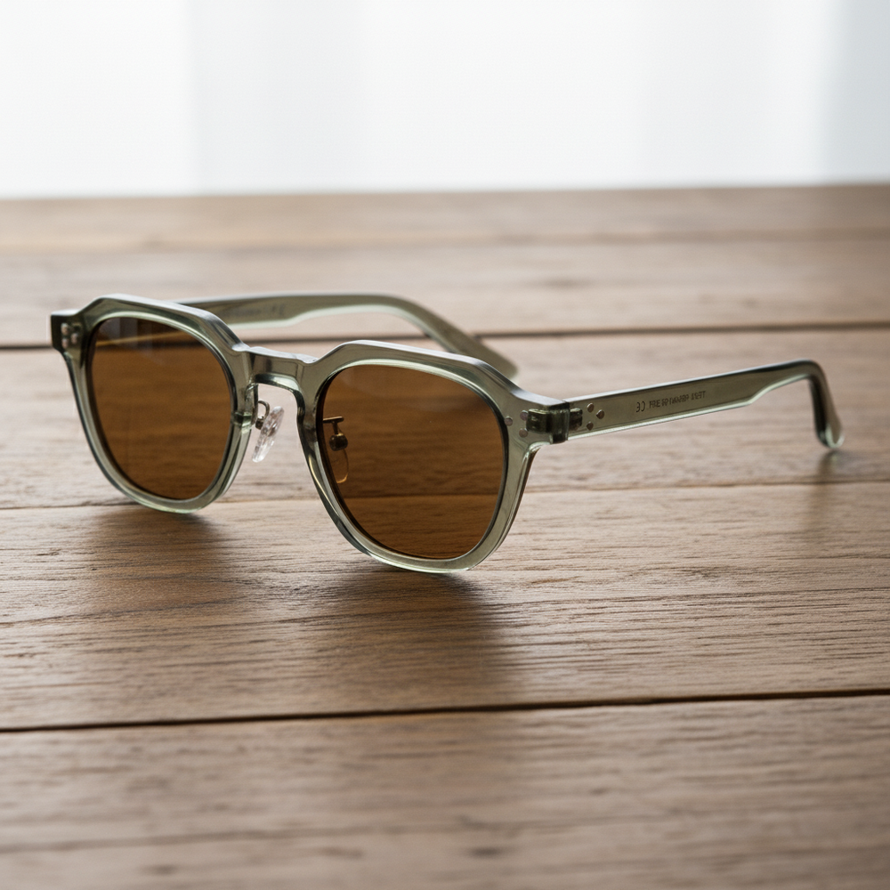 April Brown Tinted Lens Sunglasses - Transparent green Geometric TR90 Frame