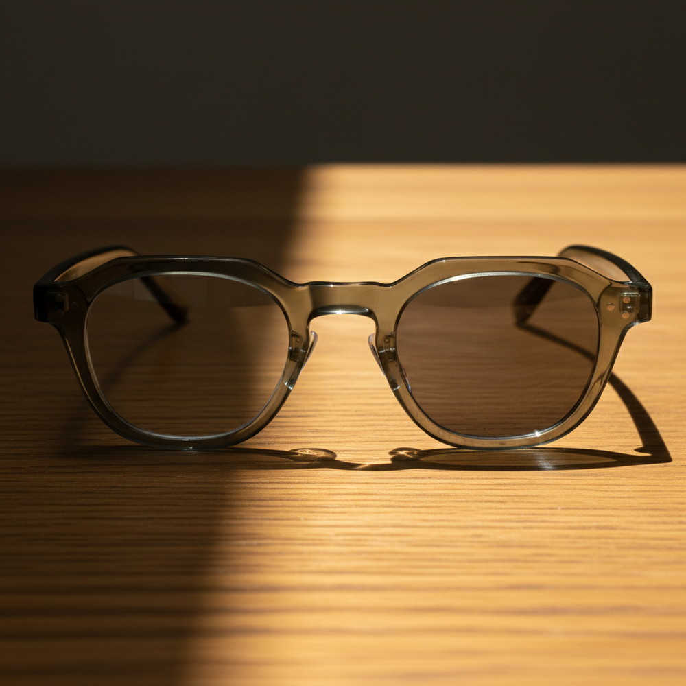 April Grey Photochromic Lens Glasses - Transparent green Geometric TR90 Frame