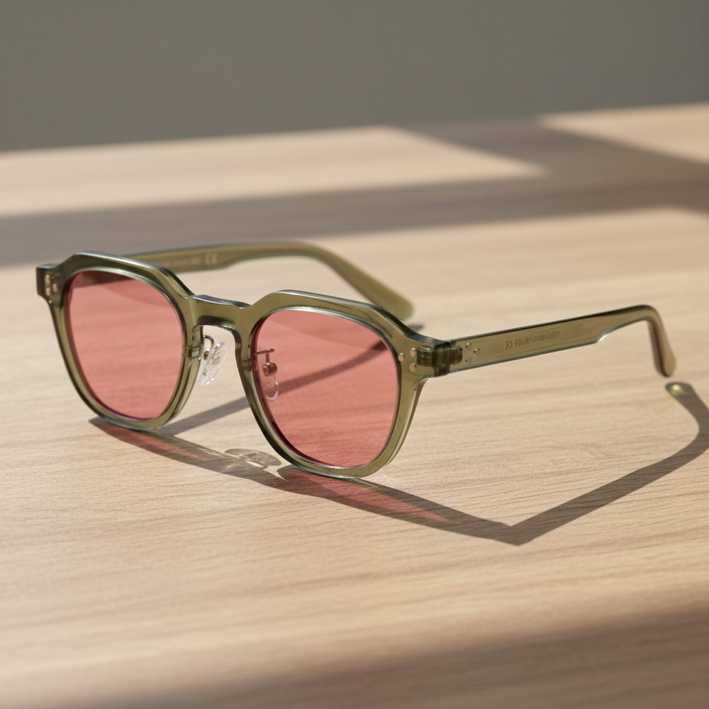 April Pink Tinted Lens Sunglasses - Transparent green Geometric TR90 Frame
