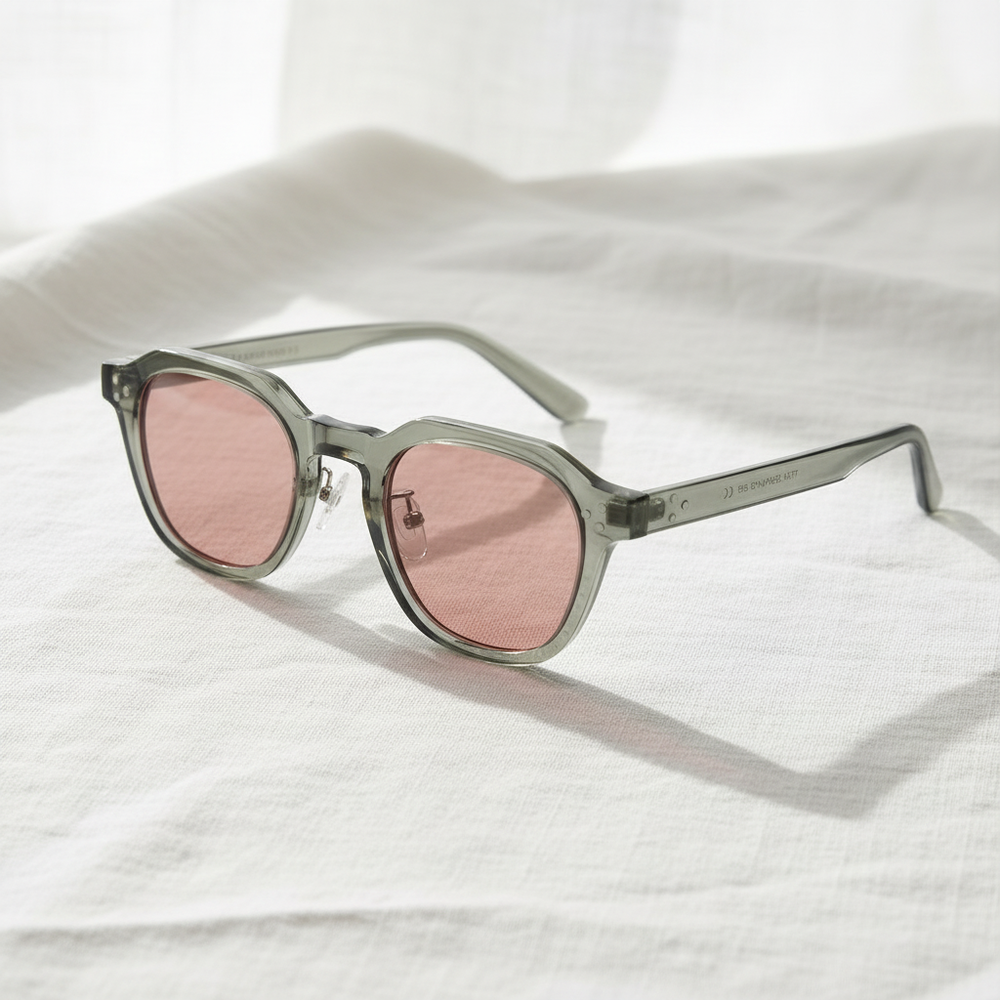 April FL-41 Rose Tint Glasses - Transparent Green Geometric Frame