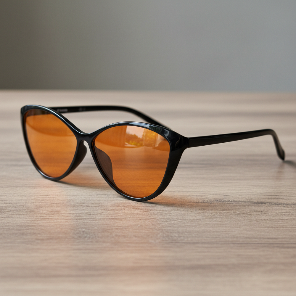 Carol Orange Tinted Lens Sunglasses - Glossy black Cat-eye TR90 Frame