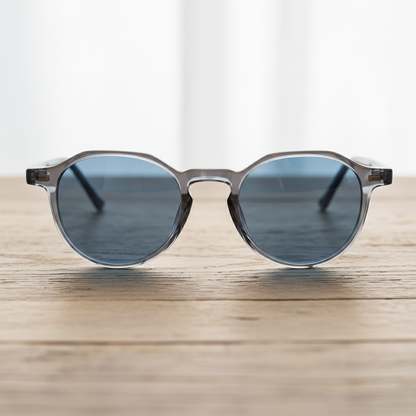 Cherry Blue Tinted Lens Sunglasses - Grey Geometric TR90 Frame - Lifestyle Shot
