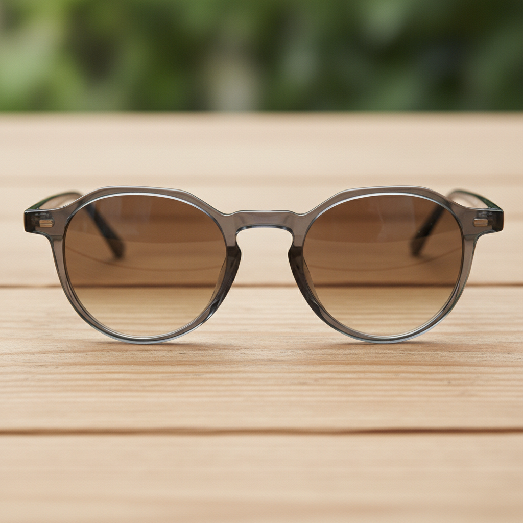 Cherry Brown Gradient Lens Sunglasses - Grey Geometric TR90 Frame - Lifestyle Shot