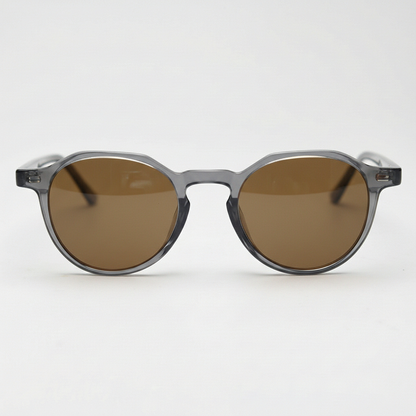 Cherry Brown Tinted Lens Sunglasses - Grey Geometric TR90 Frame - Front View